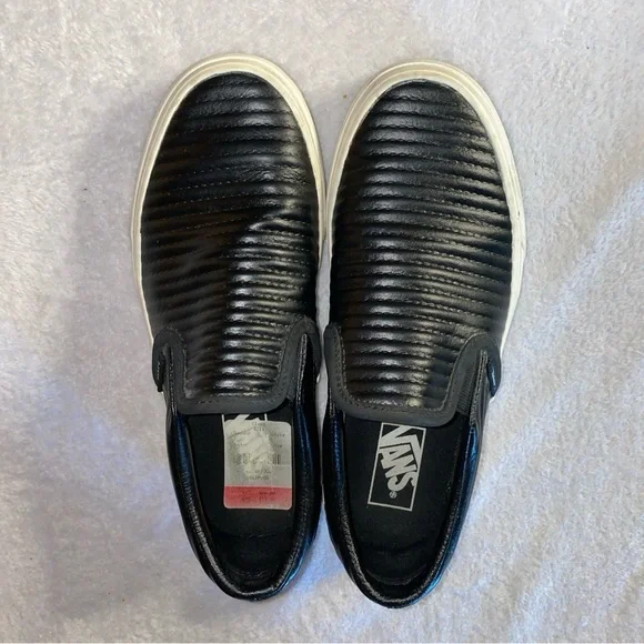VANS 721356 Shoe M 6 W 7.5 Sneakers Black Ribbed Leather Slip On Skate Casual - Picture 6 of 10